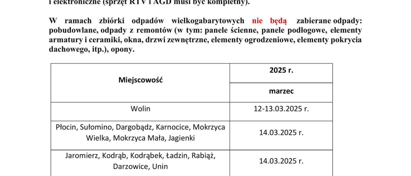 harmonogram odpady wolin