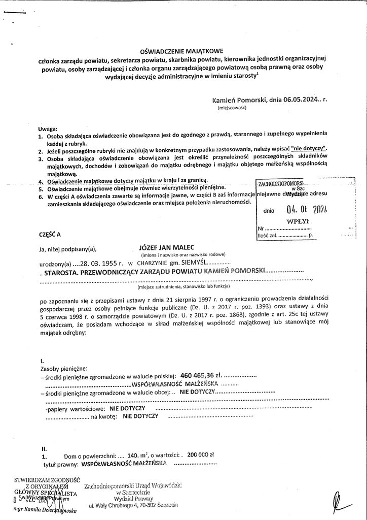 odprawa starosta malec