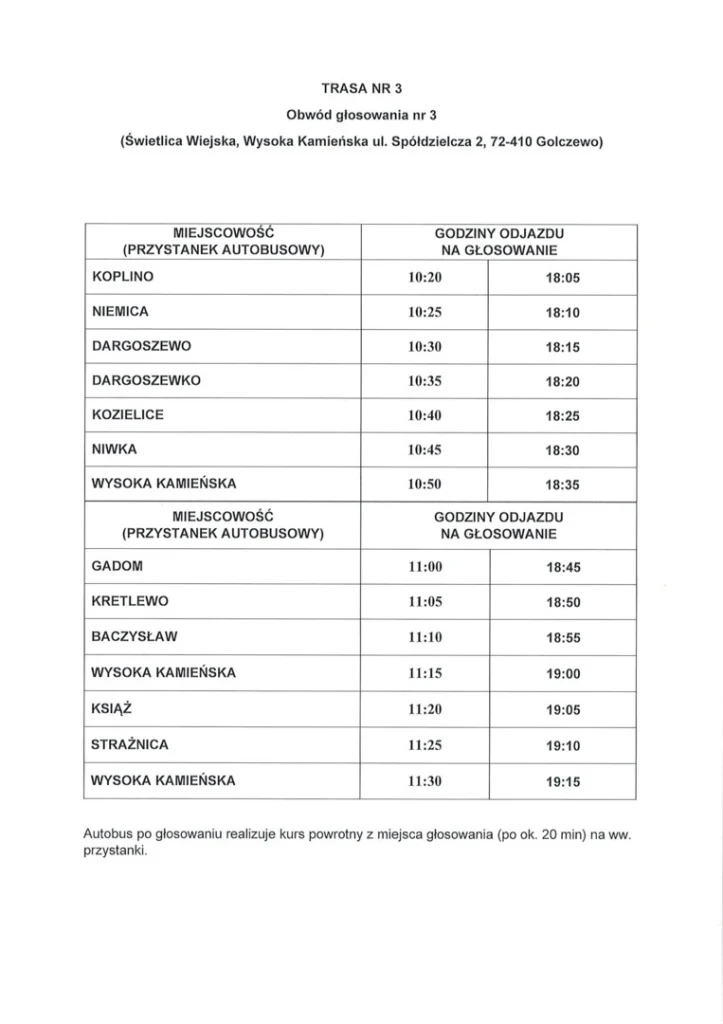 transport na wybory 2025 golczewo