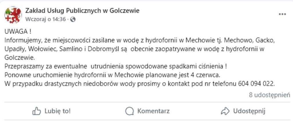 skażona woda golczewo