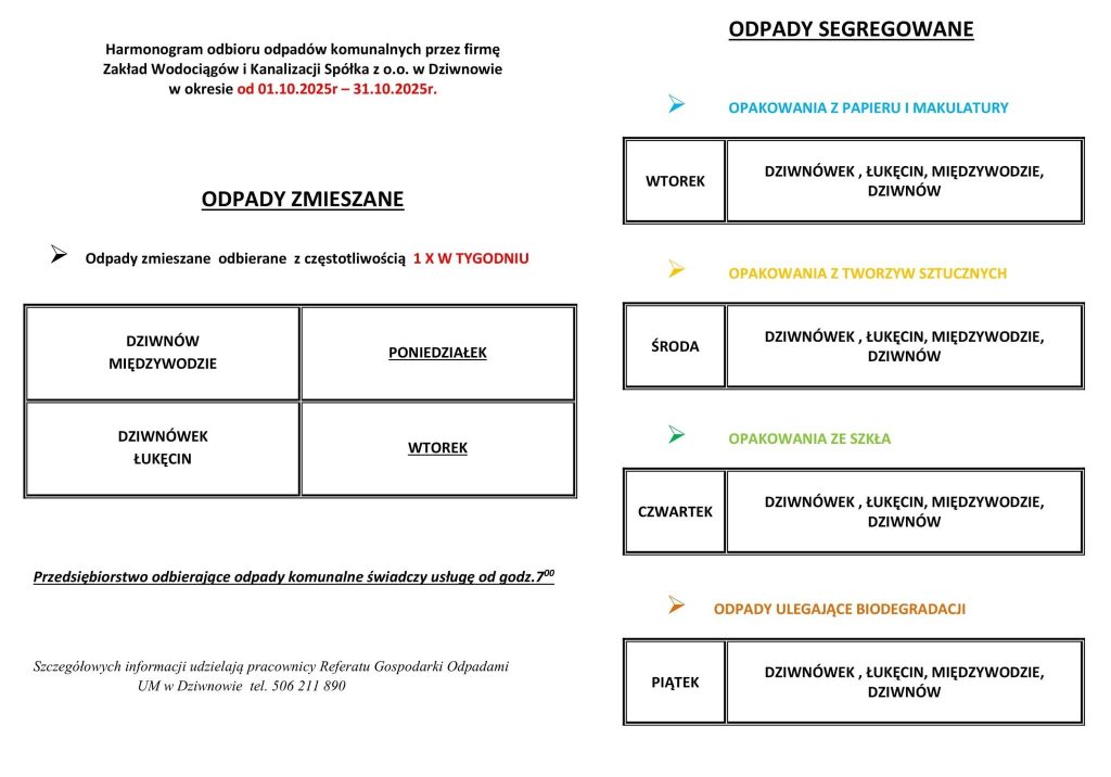 harmonogram odbioru odpadów dziwnów