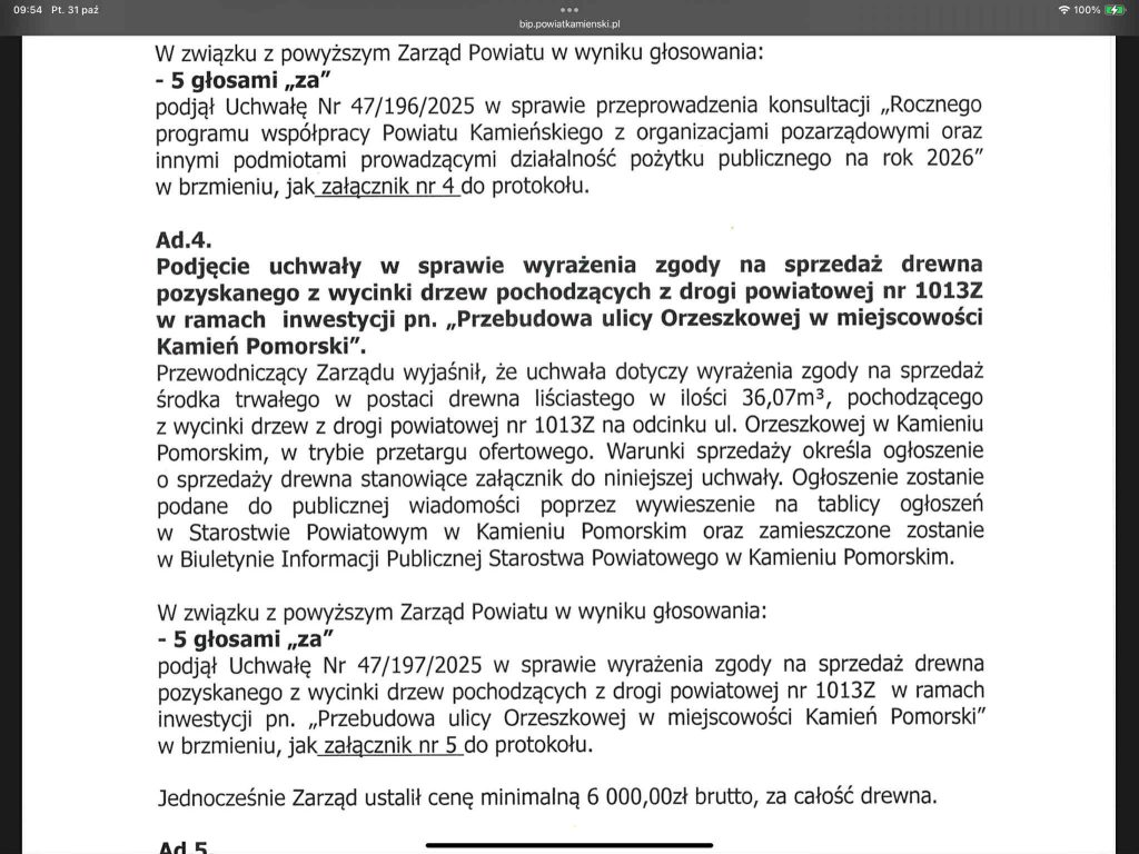 drzewa pięta achilessowa kamieńskich samorządów